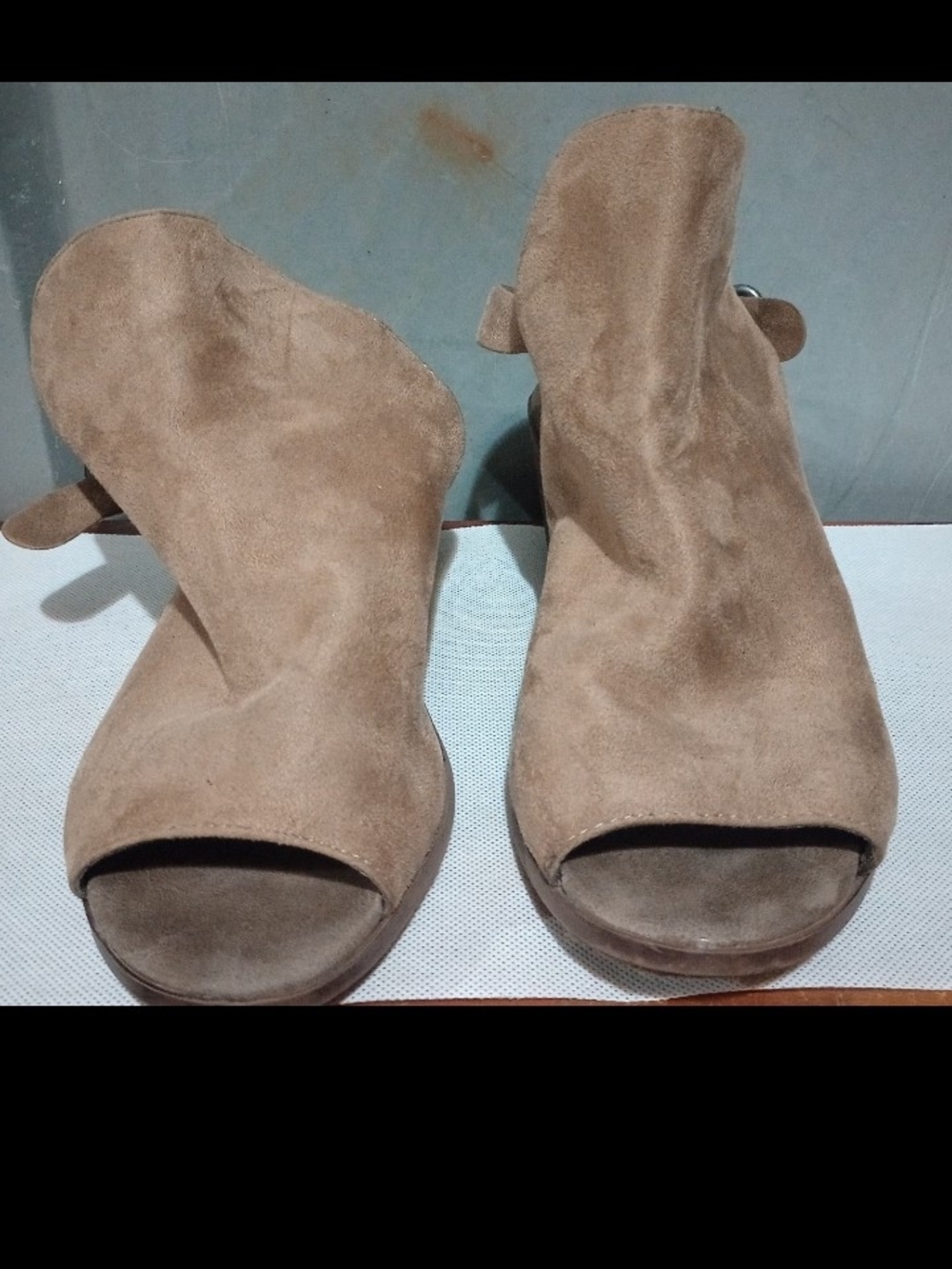 Women’s Open-Toe Suede Ankle Bootie in Taupe
